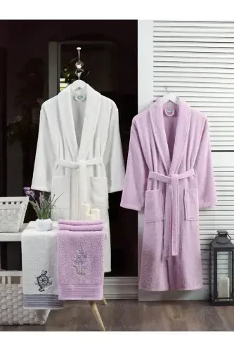 Халатный двойной комплект с полотенцем - КРЕМ - 2