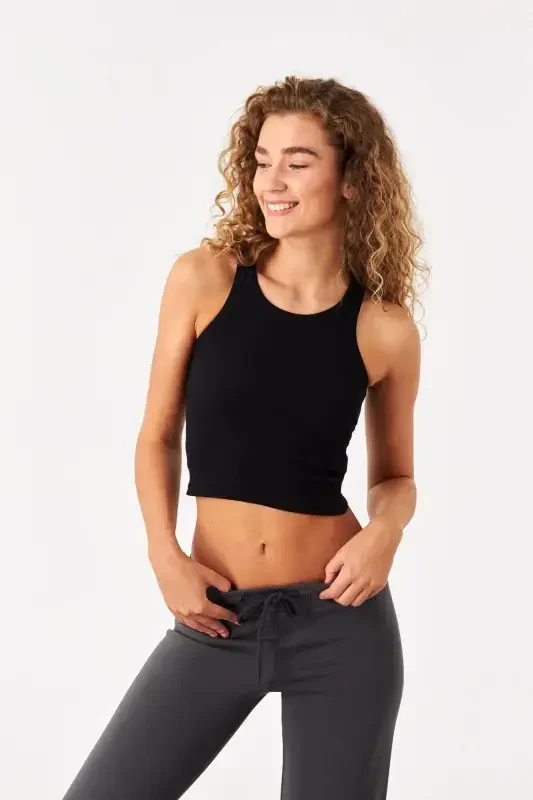 Халтер Яка Фитилли Кроп Атлет A0942-x5-Siyah - 4