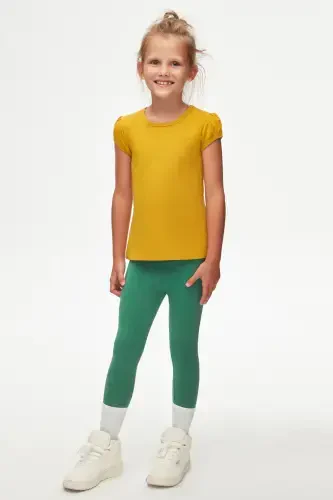 Xantal Basic Qizlar uchun nol yoqali tarvuz yengli futbolka - HONEY MUSTARD - 1