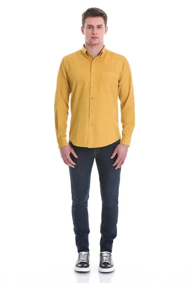 Xantal Slim Fit tekis 100% paxta tugmachali yoqali uzun - 2