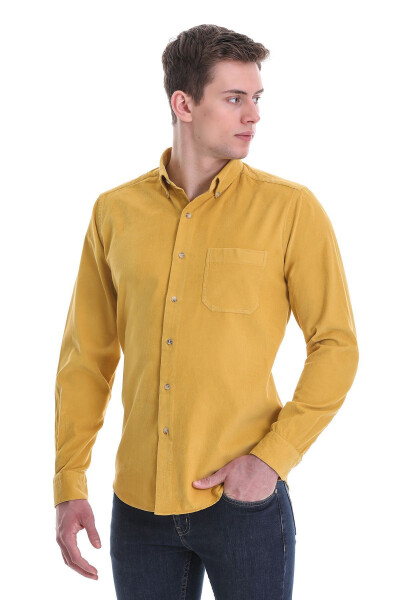 Xantal Slim Fit Tekis 100% Paxtadan Tugmali Yoqali Uzun Yengli Klassik Ko'ylak - 3