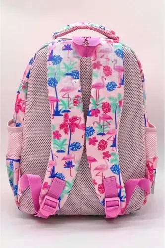 Xarakterli naqshli ortopedik orqa qollovli pushti rangli boshlang'ich maktab portfeli, tushlik qutisi va qalamdon to'plami - 5