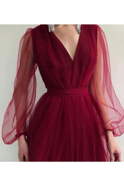 Xayol Tul Bordo Midi Bo'yli To'y Noshon Mezuniyat Libos - MADAME JASMIN