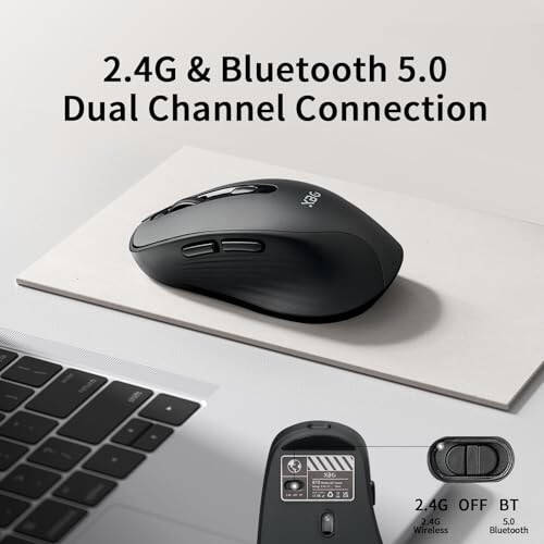 XBG Kablosuz Fare, Bluetooth Fare 5.0+2.4G Şarj Edilebilir Sessiz Kablosuz Fare, Bilgisayar/Dizüstü Bilgisayar/Mac/iPad ile Uyumlu Ergonomik 6 Düğme ile 3 Ayarlanabilir DPI, Siyah - 2