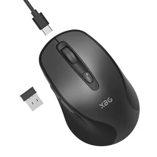 XBG Wireless Bluetooth Mouse 5.0+2.4G Rechargeable Silent Wireless Mouse, 3 Adjustable DPI with Ergonomic 6 Buttons Compatible with Computer/Laptop/Mac/iPad, Black - 1