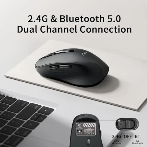 XBG Wireless Bluetooth Mouse 5.0+2.4G Rechargeable Silent Wireless Mouse, 3 Adjustable DPI with Ergonomic 6 Buttons Compatible with Computer/Laptop/Mac/iPad, Black - XBG (1)