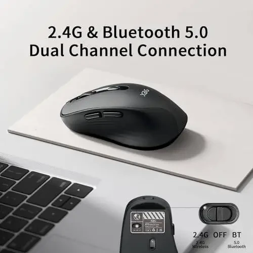 XBG Wireless Bluetooth Mouse 5.0+2.4G Rechargeable Silent Wireless Mouse, 3 Adjustable DPI with Ergonomic 6 Buttons Compatible with Computer/Laptop/Mac/iPad, Black - 2