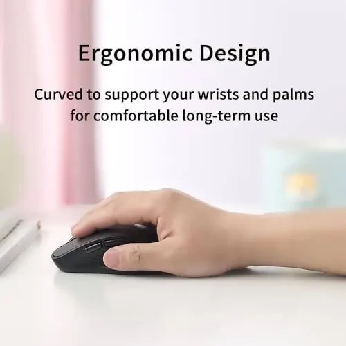 XBG Wireless Bluetooth Mouse 5.0+2.4G Rechargeable Silent Wireless Mouse, 3 Adjustable DPI with Ergonomic 6 Buttons Compatible with Computer/Laptop/Mac/iPad, Black - 4