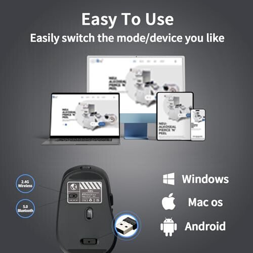 XBG Wireless Bluetooth Mouse 5.0+2.4G Rechargeable Silent Wireless Mouse, 3 Adjustable DPI with Ergonomic 6 Buttons Compatible with Computer/Laptop/Mac/iPad, Black - 5