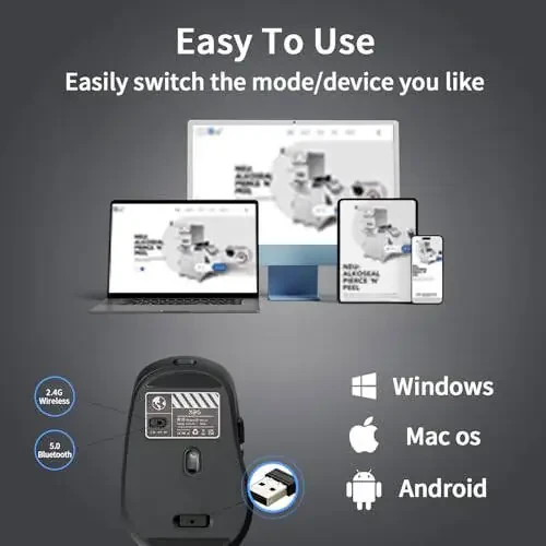 XBG Wireless Bluetooth Mouse 5.0+2.4G Rechargeable Silent Wireless Mouse, 3 Adjustable DPI with Ergonomic 6 Buttons Compatible with Computer/Laptop/Mac/iPad, Black - 5