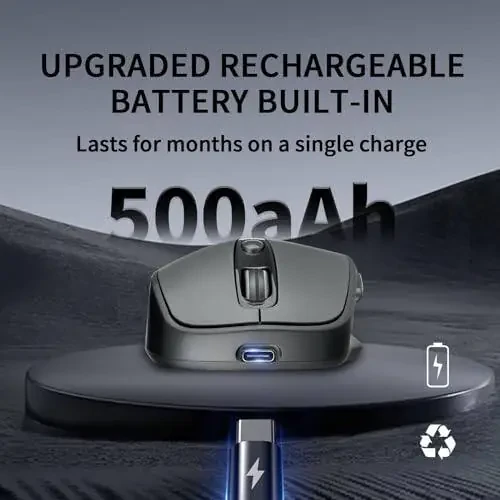 XBG Wireless Bluetooth Mouse 5.0+2.4G Rechargeable Silent Wireless Mouse, 3 Adjustable DPI with Ergonomic 6 Buttons Compatible with Computer/Laptop/Mac/iPad, Black - 6