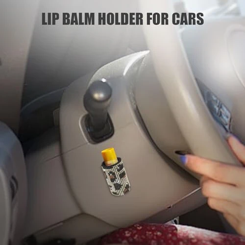 xbrtaia 1 Pack Upright Car Chapstick Holder, Bling Insulating Lip Balm Holder, Rhinestone Car Accessories for Women Interior, Suitable for Most Vehicles. (Leopard print) - xbrtaia (1)