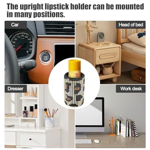xbrtaia 1 Pack Upright Car Chapstick Holder, Bling Insulating Lip Balm Holder, Rhinestone Car Accessories for Women Interior, Suitable for Most Vehicles. (Leopard print) - 6