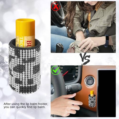 xbrtaia 1 Pack Upright Car Chapstick Holder, Bling Insulating Lip Balm Holder, Rhinestone Car Accessories for Women Interior ,Suitable for Most Vehicles.(Cow) - 3