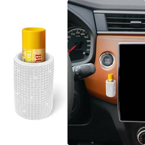 xbrtaia 1 Pack Upright Car Chapstick Holder, Bling Insulating Lip Balm Holder, Rhinestone Car Accessories for Women Interior,Suitable for Most Vehicles.(White) - 1