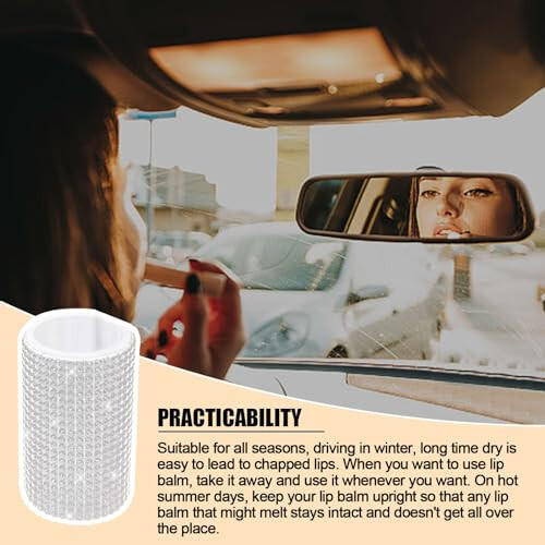 xbrtaia 1 Pack Upright Car Chapstick Holder, Bling Insulating Lip Balm Holder, Rhinestone Car Accessories for Women Interior,Suitable for Most Vehicles.(White) - 4