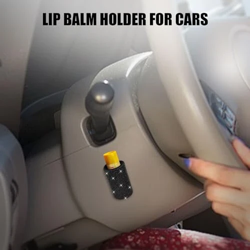 xbrtaia 1 Pack Upright Car Chapstick Holder, Bling Insulating Lip Balm Holder,Rhinestone Car Accessories for Women Interior,Suitable for Most Vehicles.(Black) - xbrtaia (1)