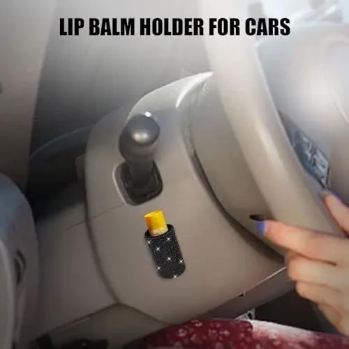 xbrtaia 1 Pack Upright Car Chapstick Holder, Bling Insulating Lip Balm Holder,Rhinestone Car Accessories for Women Interior,Suitable for Most Vehicles.(Black) - 2