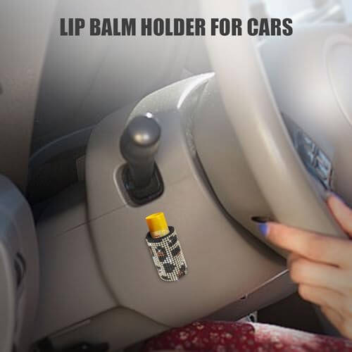 xbrtaia 1 Pack Upright Car Chapstick Holder, Bling Insulating Lip Balm Holder,Rhinestone Car Accessories for Women Interior,Suitable for Most Vehicles.(Leopard print) - 2