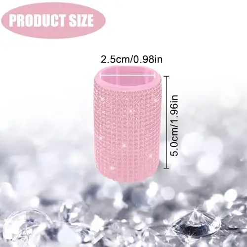 xbrtaia 1 Pack Upright Car Chapstick Holder, Bling Insulating Lip Balm Holder,Rhinestone Car Accessories for Women Interior,Suitable for Most Vehicles.(Pink) - 7