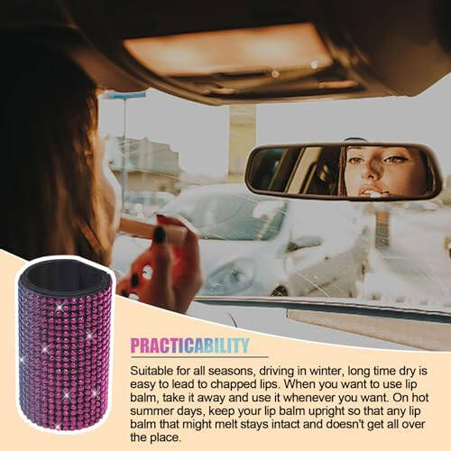 xbrtaia 1 Pack Upright Car Chapstick Holder, Bling Insulating Lip Balm Holder,Rhinestone Car Accessories for Women Interior,Suitable for Most Vehicles.(Rainbow) - 4