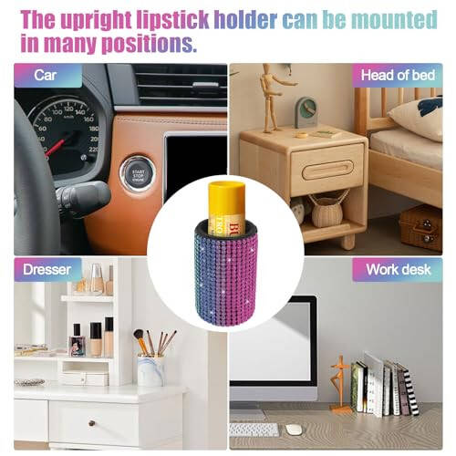 xbrtaia 1 Pack Upright Car Chapstick Holder, Bling Insulating Lip Balm Holder,Rhinestone Car Accessories for Women Interior,Suitable for Most Vehicles.(Rainbow) - 6