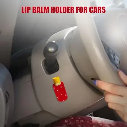 xbrtaia 1 Pack Upright Car Chapstick Holder, Bling Insulating Lip Balm Holder,Rhinestone Car Accessories for Women Interior,Suitable for Most Vehicles.(Red) - 2