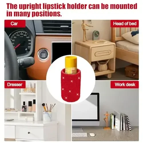 xbrtaia 1 Pack Upright Car Chapstick Holder, Bling Insulating Lip Balm Holder,Rhinestone Car Accessories for Women Interior,Suitable for Most Vehicles.(Red) - 6