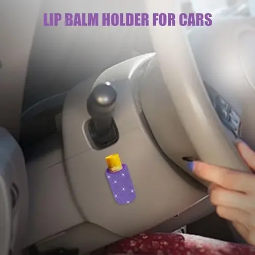 xbrtaia Upright Car Chapstick Holder, Bling Insulating Lip Balm Holder,Rhinestone Car Accessories for Women Interior ,Suitable for Most Vehicles. (Purple) - 2