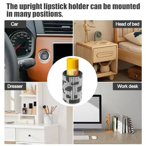 xbrtaia 1 упаковка держателя для помады в машину, блестящий изолированный держатель для бальзама для губ, стразы автомобильные аксессуары для женщин, подходящие для большинства автомобилей. (Корова) - 6