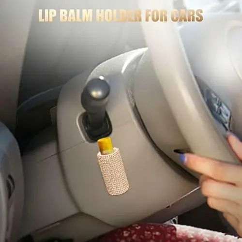 xbrtaia Upright Car Chapstick Holder, Bling Insulating Lip Balm Holder,Rhinestone Car Accessories for Women Interior ,Suitable for Most Vehicles. (Champagne Gold) - 2