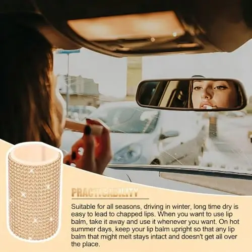 xbrtaia Upright Car Chapstick Holder, Bling Insulating Lip Balm Holder,Rhinestone Car Accessories for Women Interior ,Suitable for Most Vehicles. (Champagne Gold) - 4