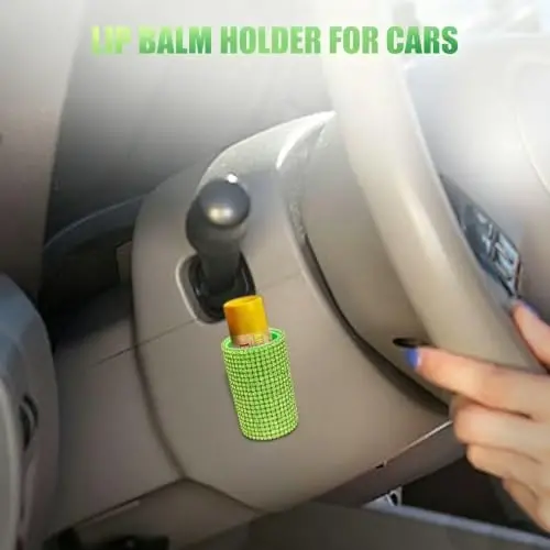 xbrtaia Upright Car Chapstick Holder, Bling Insulating Lip Balm Holder,Rhinestone Car Accessories for Women Interior ,Suitable for Most Vehicles. (Green) - 2
