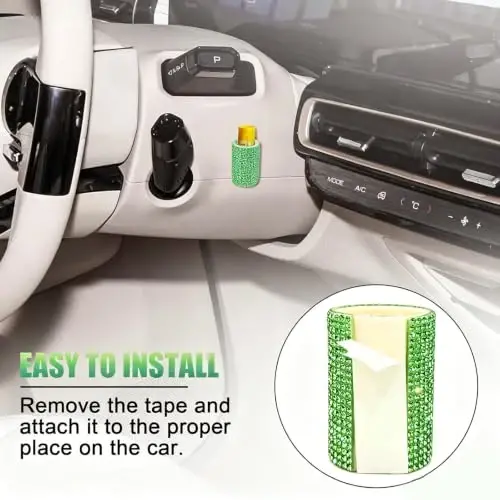 xbrtaia Upright Car Chapstick Holder, Bling Insulating Lip Balm Holder,Rhinestone Car Accessories for Women Interior ,Suitable for Most Vehicles. (Green) - 5