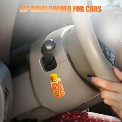 xbrtaia Upright Car Chapstick Holder, Bling Insulating Lip Balm Holder,Rhinestone Car Accessories for Women Interior ,Suitable for Most Vehicles. (Orange) - XBRTAIA (1)