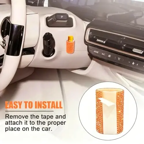 xbrtaia Upright Car Chapstick Holder, Bling Insulating Lip Balm Holder,Rhinestone Car Accessories for Women Interior ,Suitable for Most Vehicles. (Orange) - 5