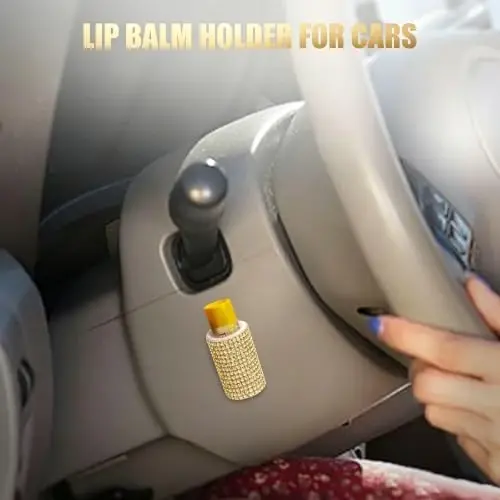 xbrtaia Upright Car Chapstick Holder, Bling Insulating Lip Balm Holder,Rhinestone Car Accessories for Women Interior ,Suitable for Most Vehicles. (Yellow) - 2