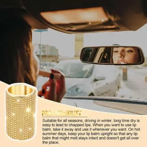 xbrtaia Upright Car Chapstick Holder, Bling Insulating Lip Balm Holder,Rhinestone Car Accessories for Women Interior ,Suitable for Most Vehicles. (Yellow) - 4