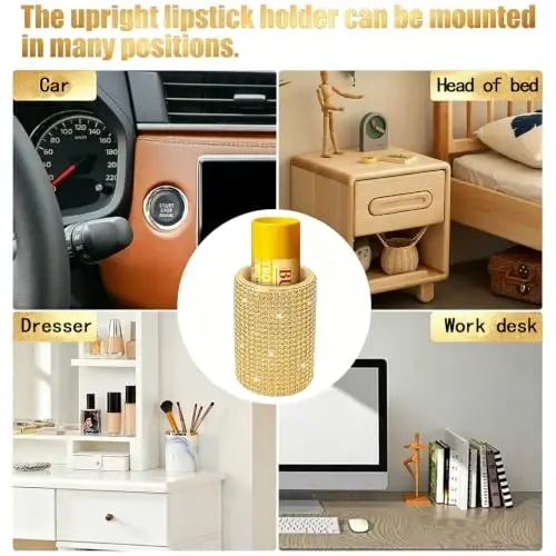 xbrtaia Upright Car Chapstick Holder, Bling Insulating Lip Balm Holder,Rhinestone Car Accessories for Women Interior ,Suitable for Most Vehicles. (Yellow) - 6