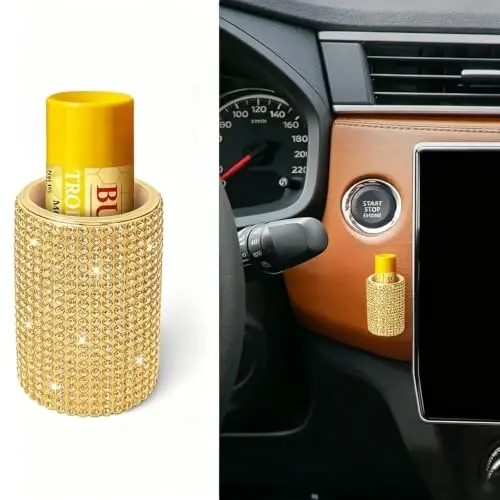 xbrtaia Upright Car Chapstick Holder, Bling Insulating Lip Balm Holder,Rhinestone Car Accessories for Women Interior ,Suitable for Most Vehicles. (Yellow) 
