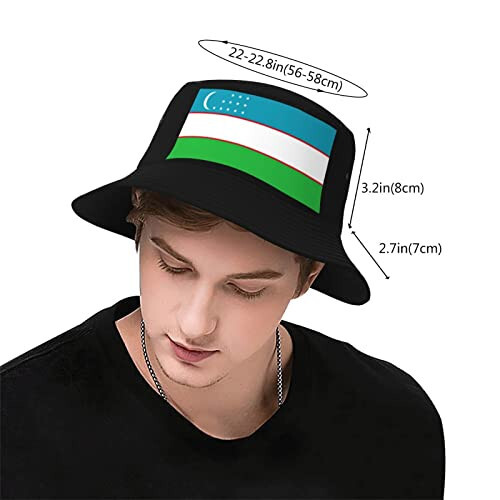 XCBZVT Bucket Hat Flag of Uzbekistan Fisherman's Cap Men and Women. Sun Hats Black - 3