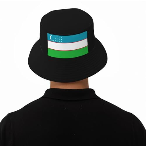 XCBZVT Bucket Hat Flag of Uzbekistan Fisherman's Cap Men and Women. Sun Hats Black - 6