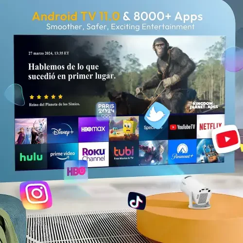 Xgody Smart Mini Portable Projector, Native 1080p, Android 11.05G Wifi bilan Bluetooth Projektorli Uy Kino Uy Teatri Projectori - 3