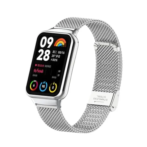 HOPMC Straps For Xiaomi Mi Band 8/9 Pro/Redmi Smartwatch 4/5 Metal Bracelet Protective Frame and 18MM Steel Mesh Wristband Bracelet for Women Men - 7