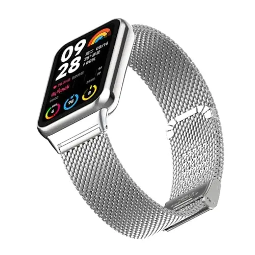 HOPMC Straps For Xiaomi Mi Band 8/9 Pro/Redmi Smartwatch 4/5 Metal Bracelet Protective Frame and 18MM Steel Mesh Wristband Bracelet for Women Men 