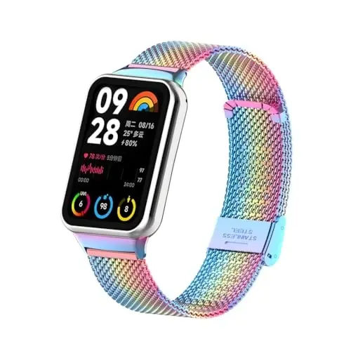 HOPMC Straps For Xiaomi Mi Band 8/9 Pro/Redmi Smartwatch 4/5 Metal Bracelet Protective Frame and 18MM Steel Mesh Wristband Bracelet for Women Men - 4