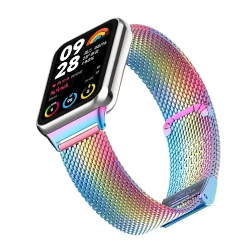 HOPMC Straps For Xiaomi Mi Band 8/9 Pro/Redmi Smartwatch 4/5 Metal Bracelet Protective Frame and 18MM Steel Mesh Wristband Bracelet for Women Men - 5