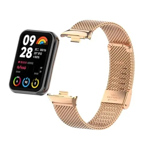HOPMC Straps For Xiaomi Mi Band 8/9 Pro/Redmi Smartwatch 4/5 Metal Bracelet Protective Frame and 18MM Steel Mesh Wristband Bracelet for Women Men - HOPMC (1)