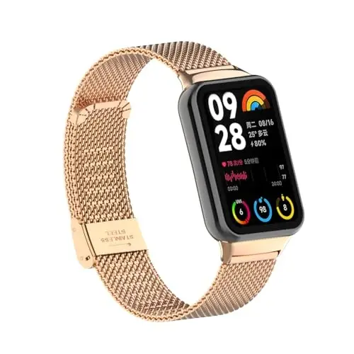 HOPMC Straps For Xiaomi Mi Band 8/9 Pro/Redmi Smartwatch 4/5 Metal Bracelet Protective Frame and 18MM Steel Mesh Wristband Bracelet for Women Men - 3