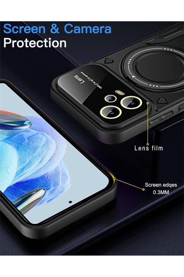 Xiaomi Poco X5 Pro Kılıf Magsafe Dönebilen Halkalı Standlı Kamera Lens Korumalı Gold Detaylı Zırh - 4